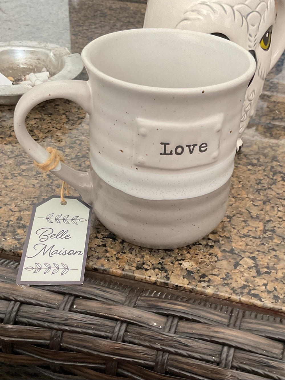 Belle Maison 'Love' Ceramic Mug - Two-Tone Cream & Light Gray